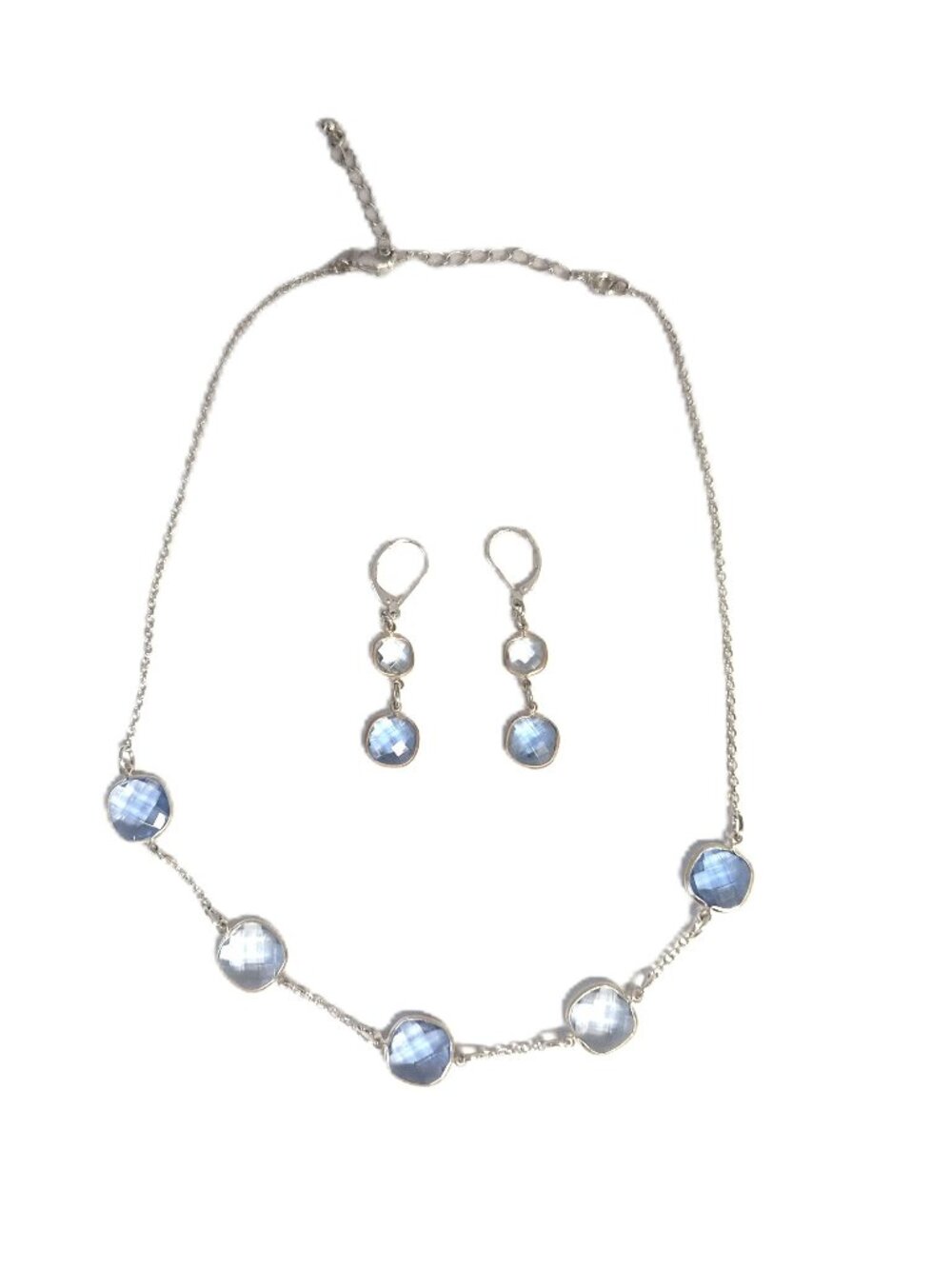 VTG Avon Blue Lucite Station Necklace&Earring Set NRT Mark Mermaidcore Icy Blue